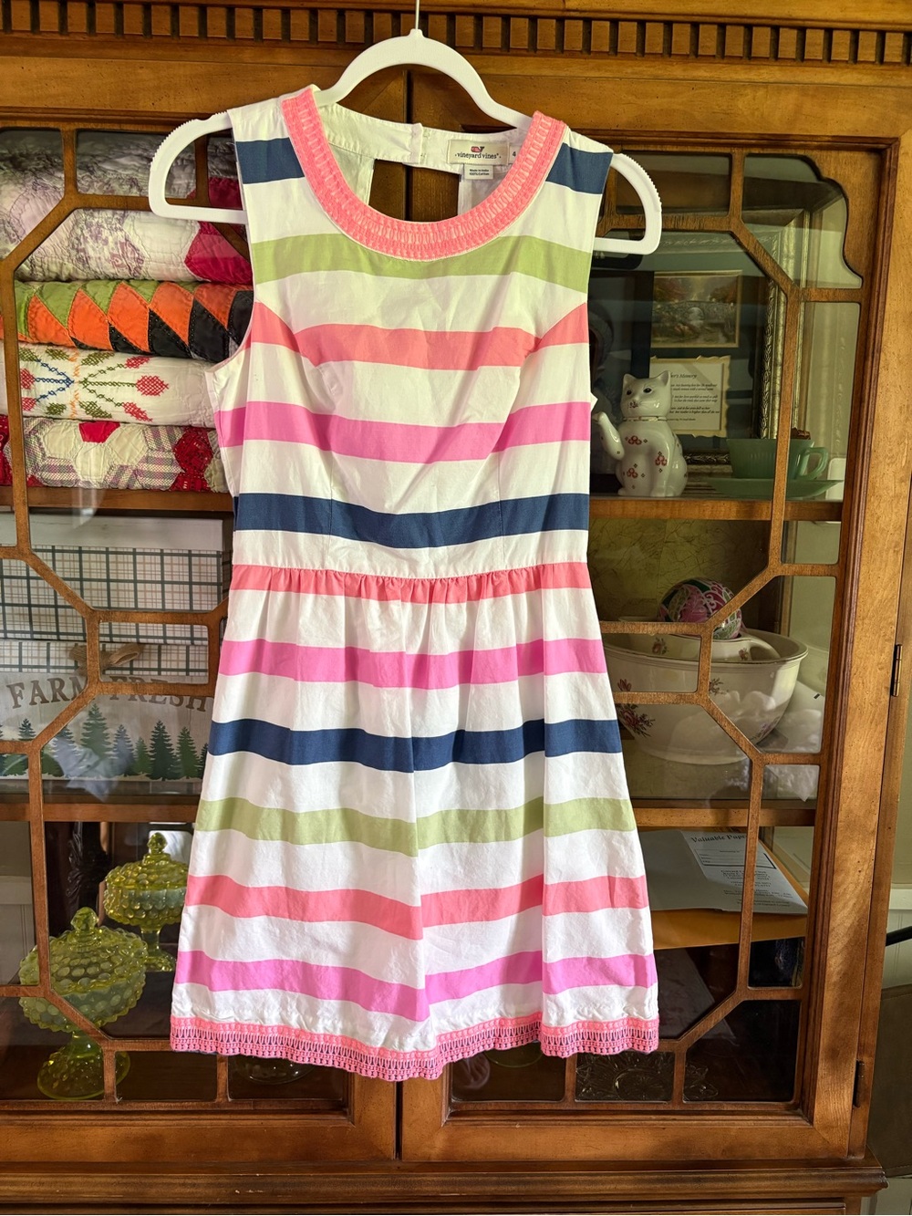 Vineyard Vines Sleeveless Striped Cotton Dress - Multi Pink & Navy